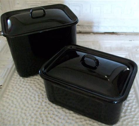 vintage black box with metal|vintage metal containers.